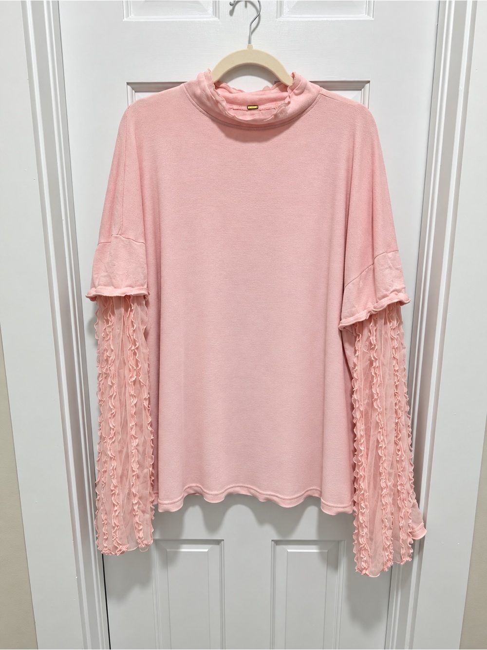 Free People Blush Pink Ruffle-Trim Long Sleeve Top